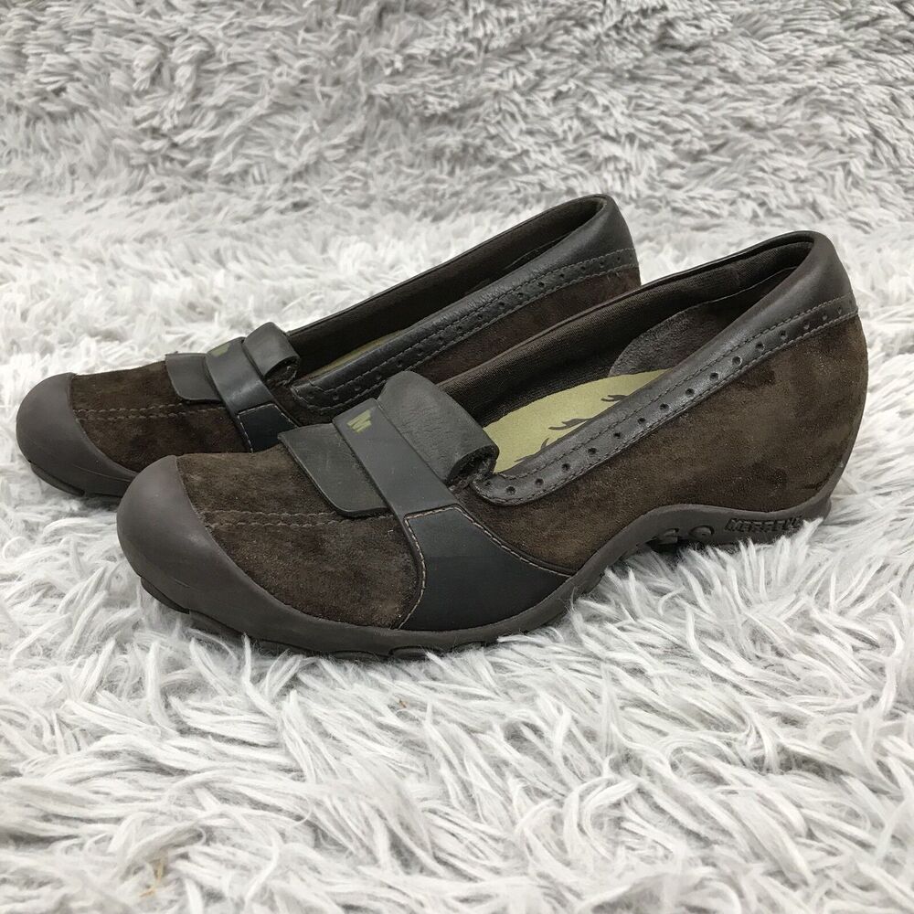 Womens‎ MERRELL Size 8 Plaza Moc dark coffee suede Slip On Heel Mule shoes
